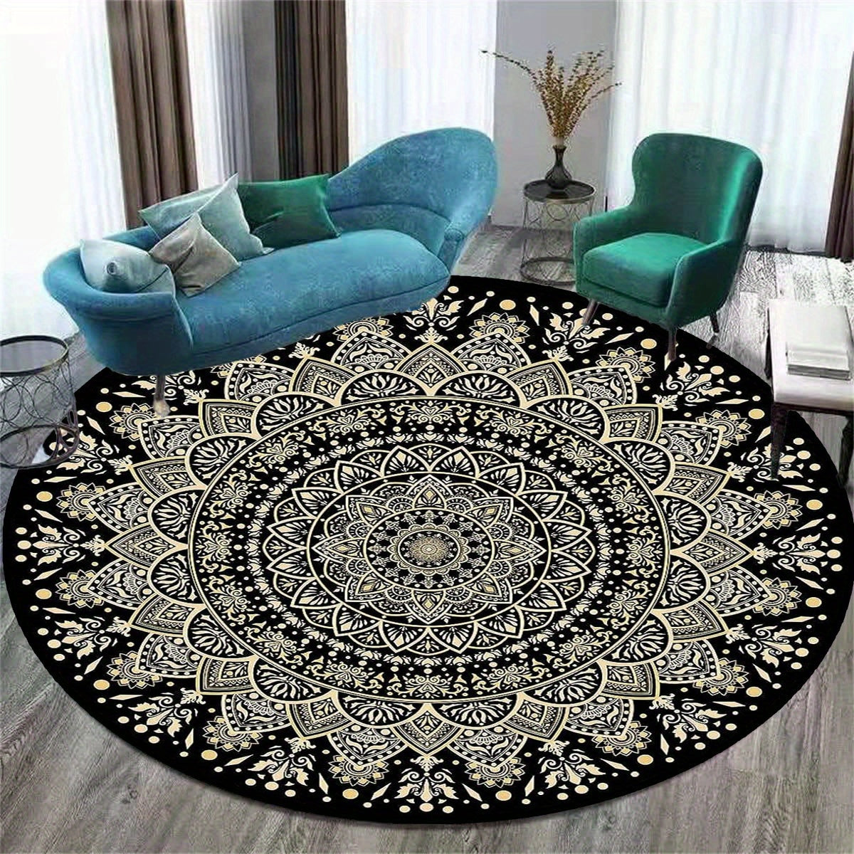 Round Area Rug Non-Slip – Soft Mandala Design for Home Office Decor