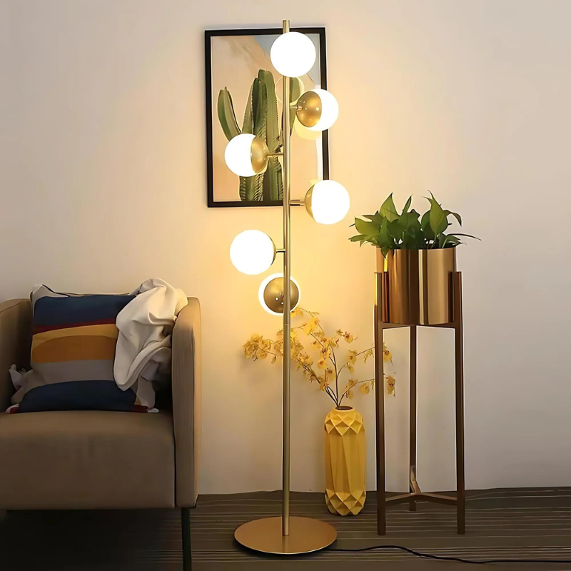 LED Table Lamp – Modern Gold Floor Lamp with Decorative Glass Ball Design
