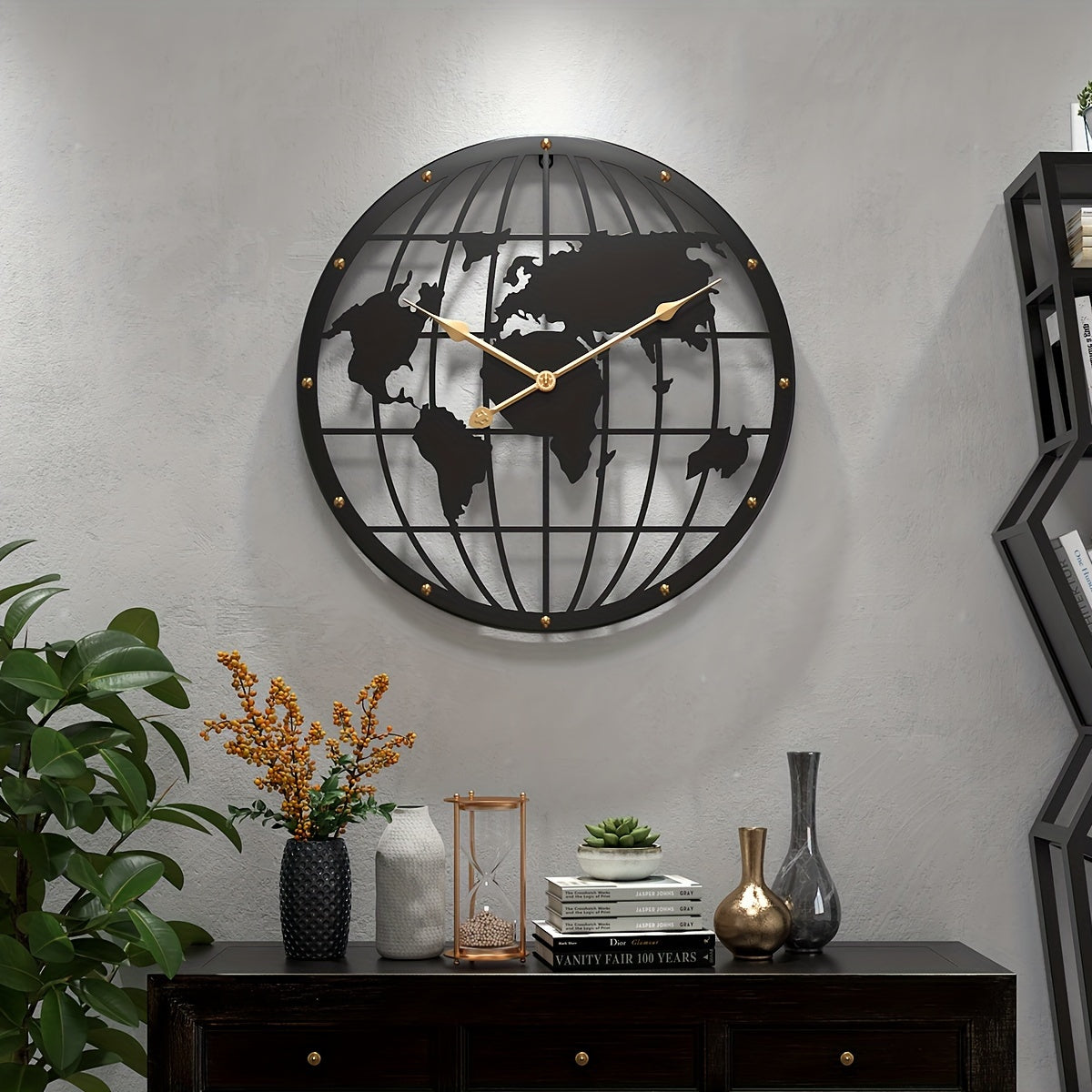 Metal Wall Clock 40 cm – Decorative Clock with Gold Numbers for Home Office Decor