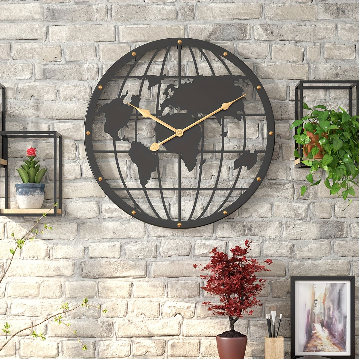 Metal Wall Clock 40 cm – Decorative Clock with Gold Numbers for Home Office Decor
