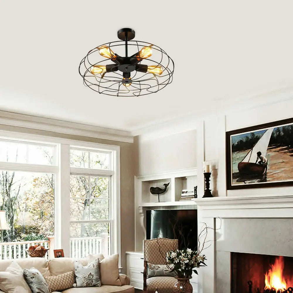 Ceiling Light Fixture – Vintage Retro Cage Pendant Lighting for Home Office