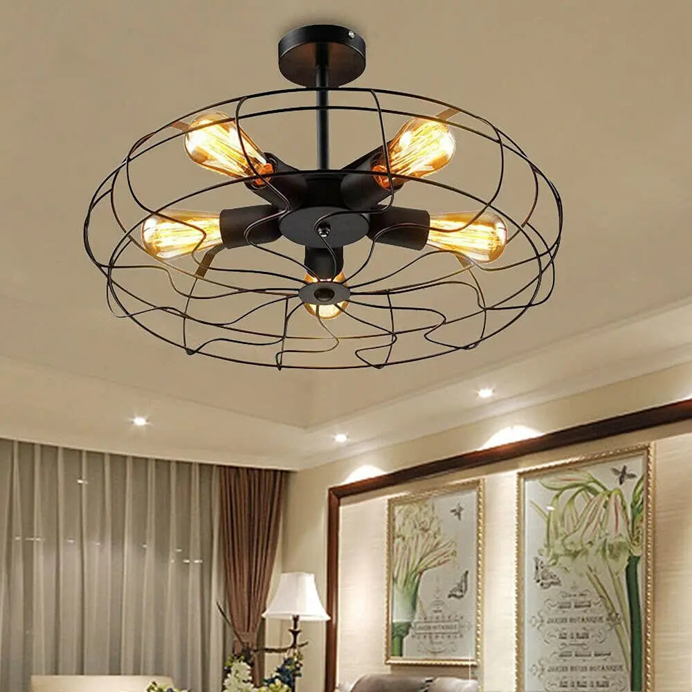 Ceiling Light Fixture – Vintage Retro Cage Pendant Lighting for Home Office
