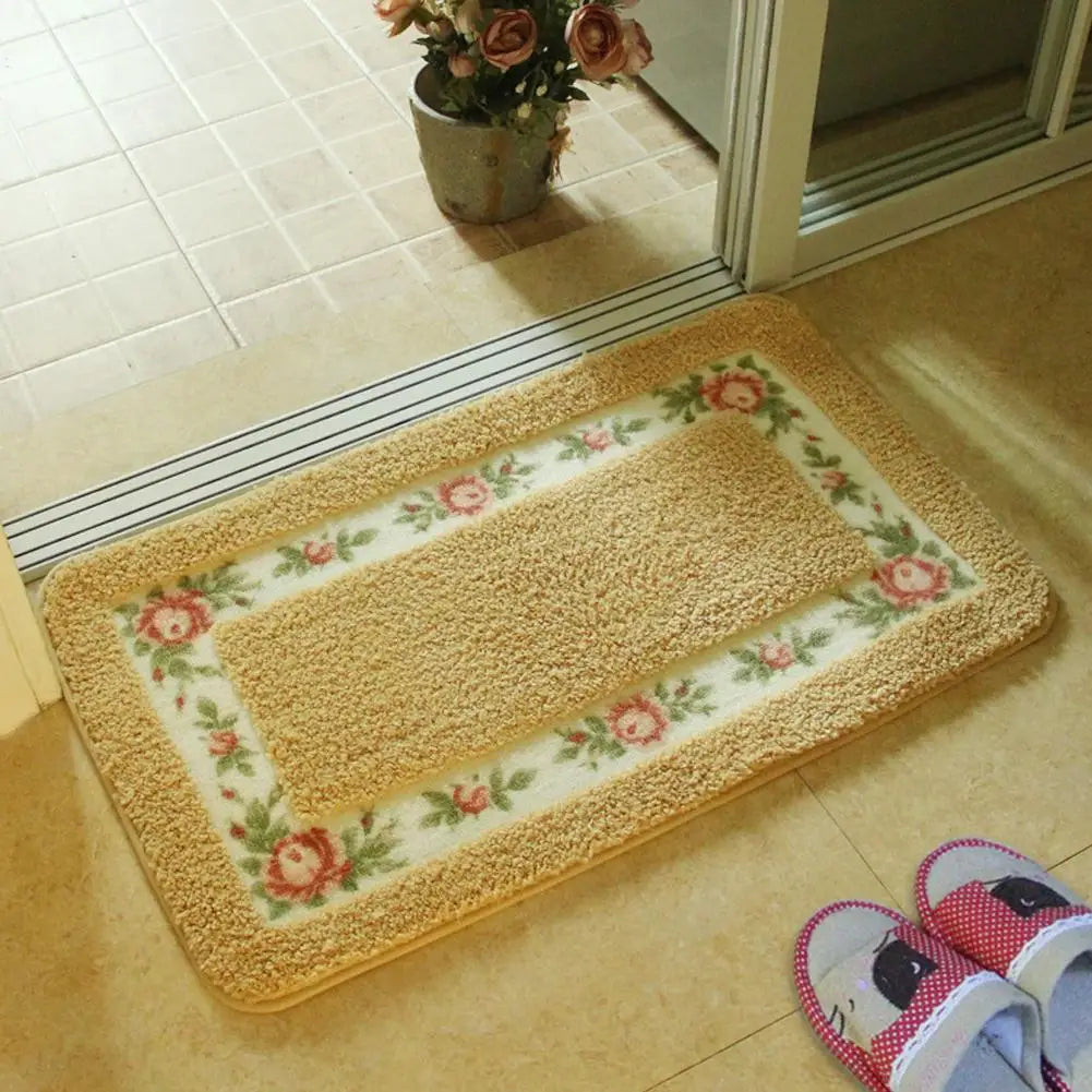 Bathroom Mat Non-Slip – Fluffy Water-Absorbing Rug with Pink Pattern Design