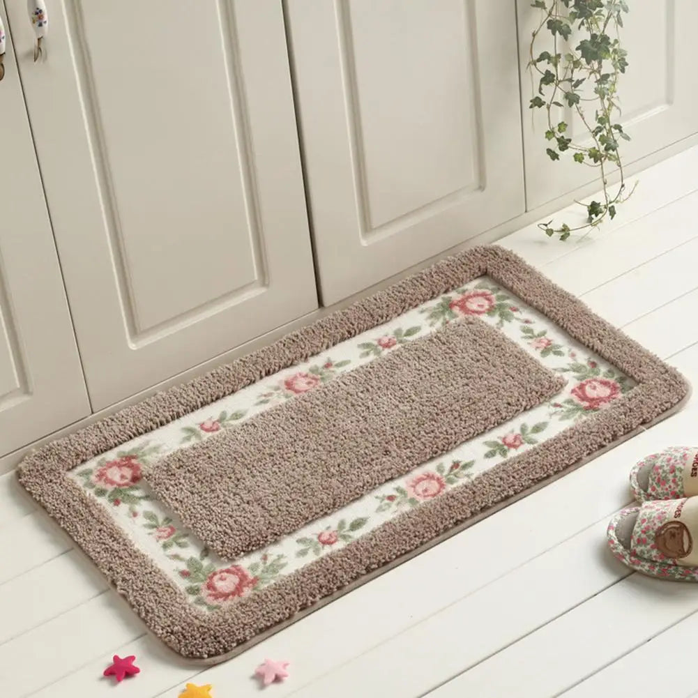 Bathroom Mat Non-Slip – Fluffy Water-Absorbing Rug with Pink Pattern Design