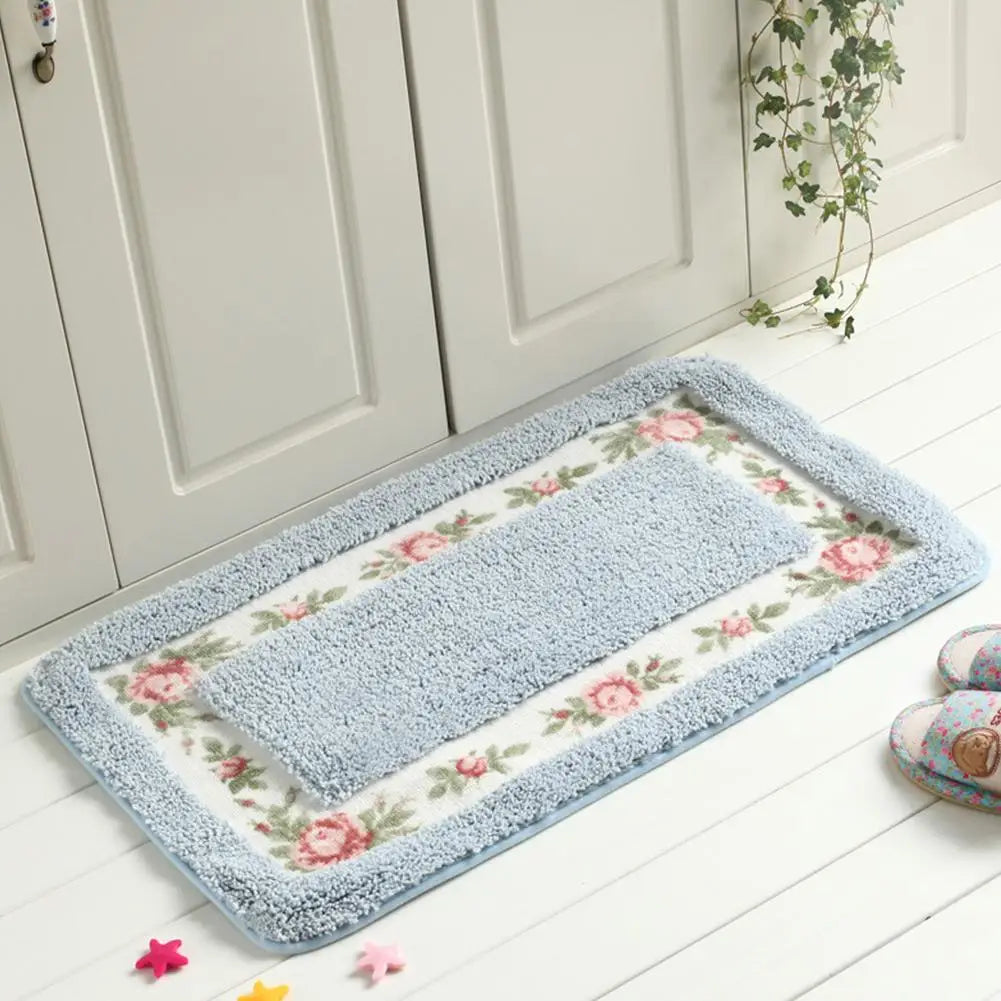 Bathroom Mat Non-Slip – Fluffy Water-Absorbing Rug with Pink Pattern Design