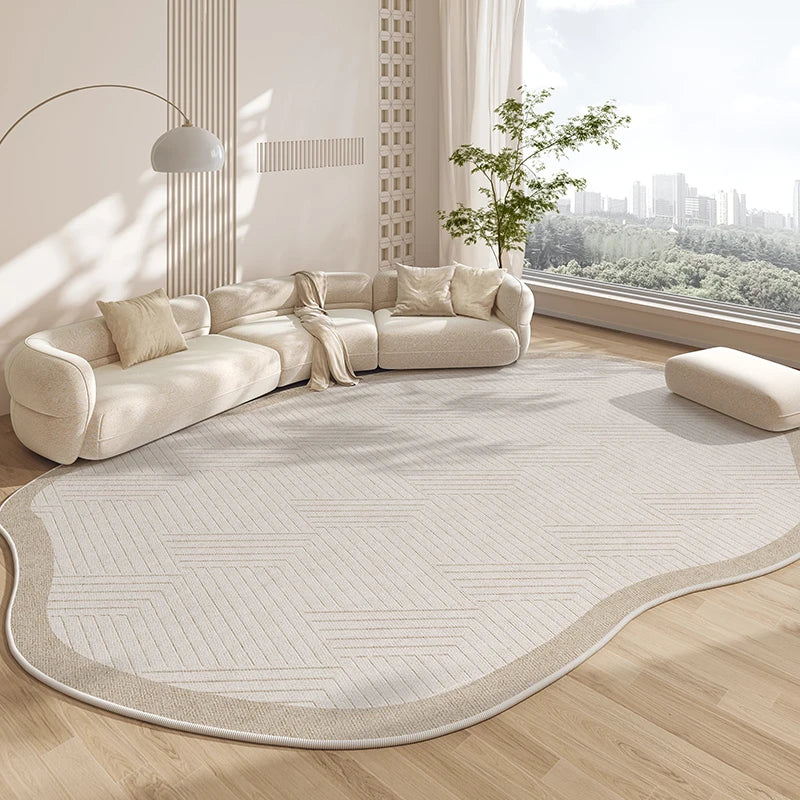 Non-Slip Area Rug – Beige Striped Artistic Carpet for Living Room & Bedroom