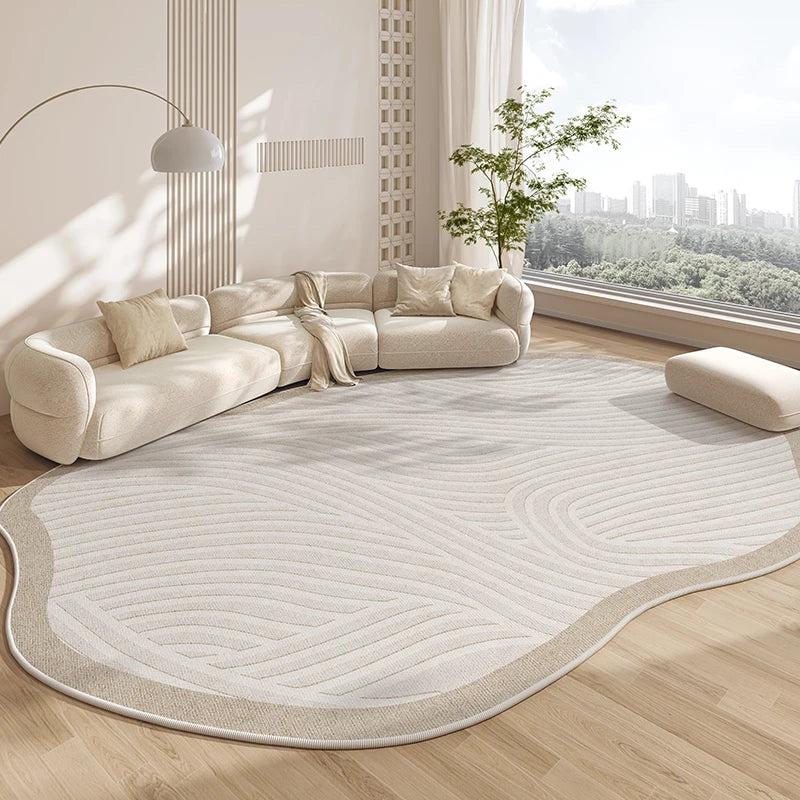 Non-Slip Area Rug – Beige Striped Artistic Carpet for Living Room & Bedroom