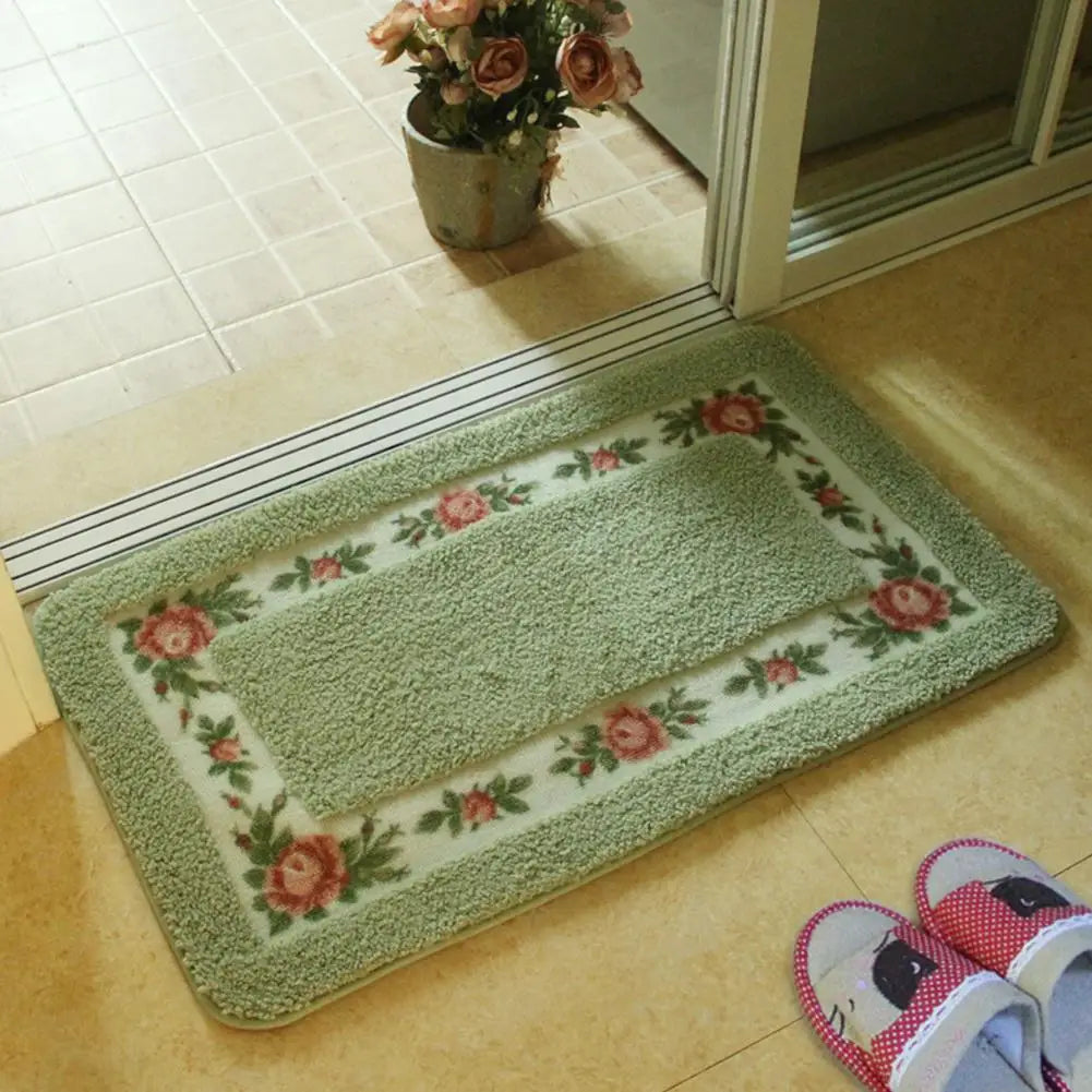 Bathroom Mat Non-Slip – Fluffy Water-Absorbing Rug with Pink Pattern Design