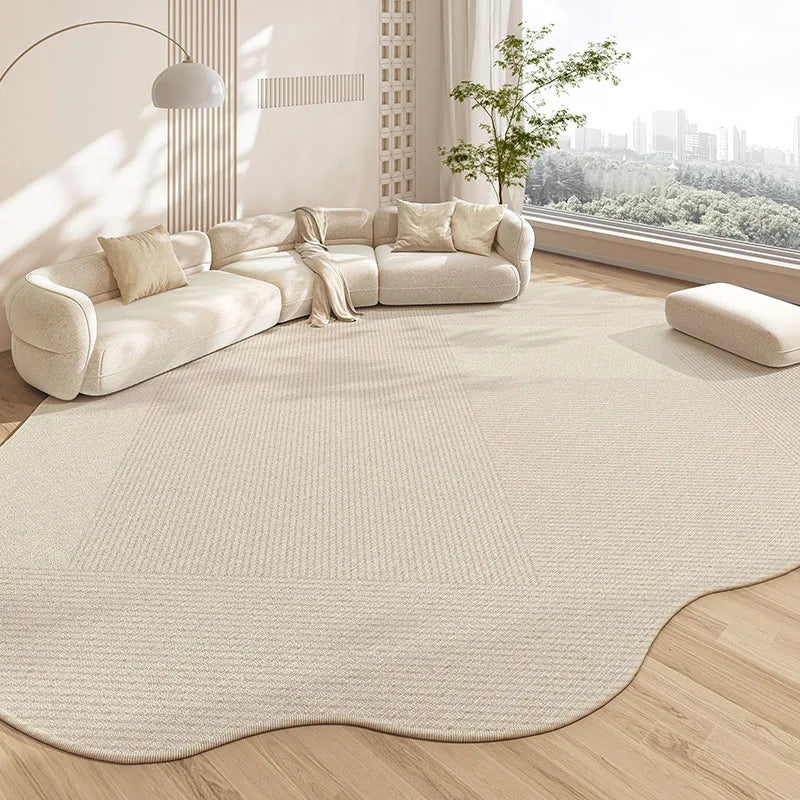 Non-Slip Area Rug – Beige Striped Artistic Carpet for Living Room & Bedroom