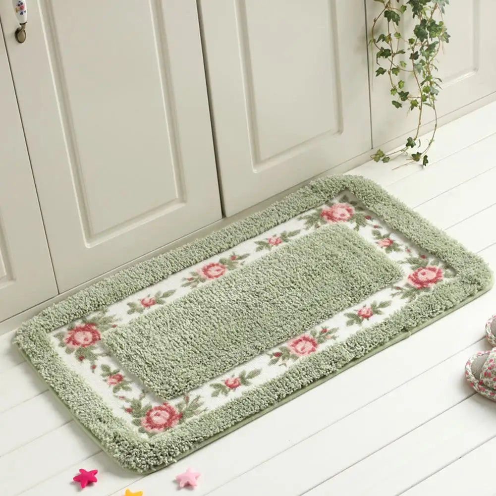 Bathroom Mat Non-Slip – Fluffy Water-Absorbing Rug with Pink Pattern Design