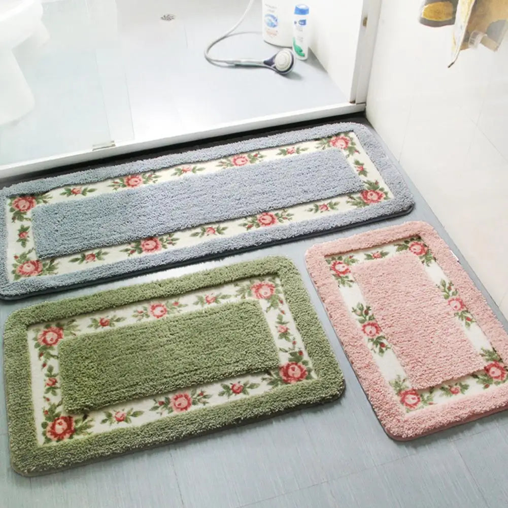 Bathroom Mat Non-Slip – Fluffy Water-Absorbing Rug with Pink Pattern Design