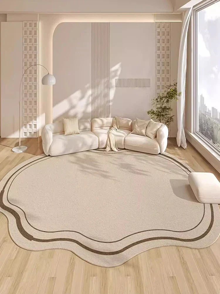 Non-Slip Area Rug – Beige Striped Artistic Carpet for Living Room & Bedroom