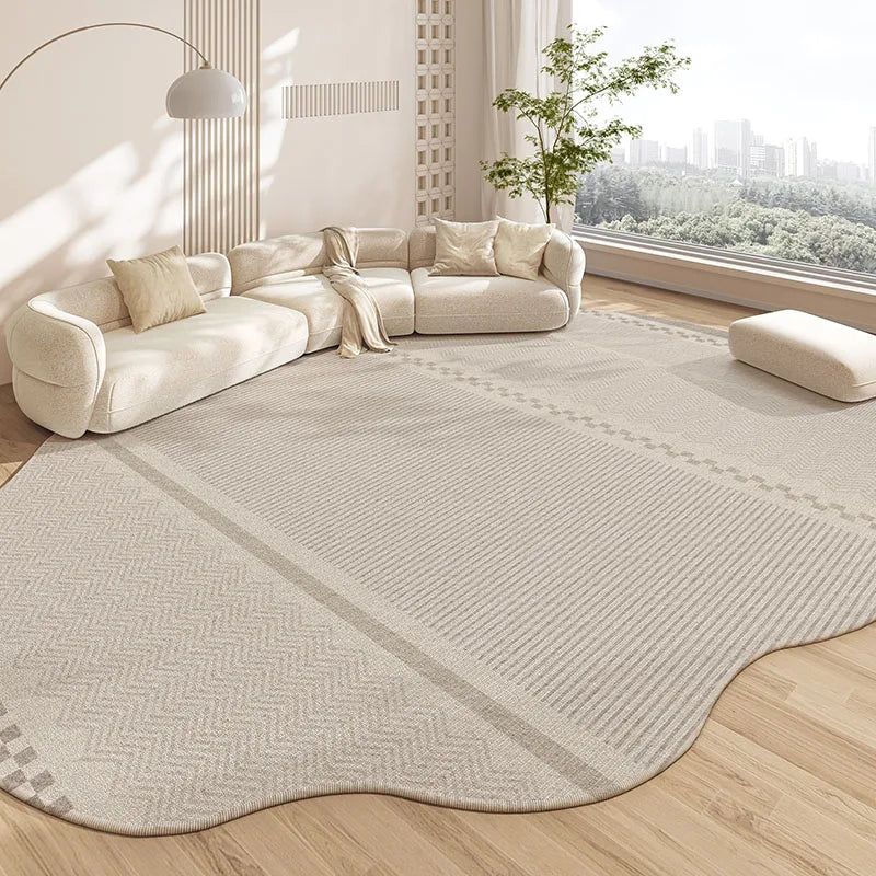Non-Slip Area Rug – Beige Striped Artistic Carpet for Living Room & Bedroom