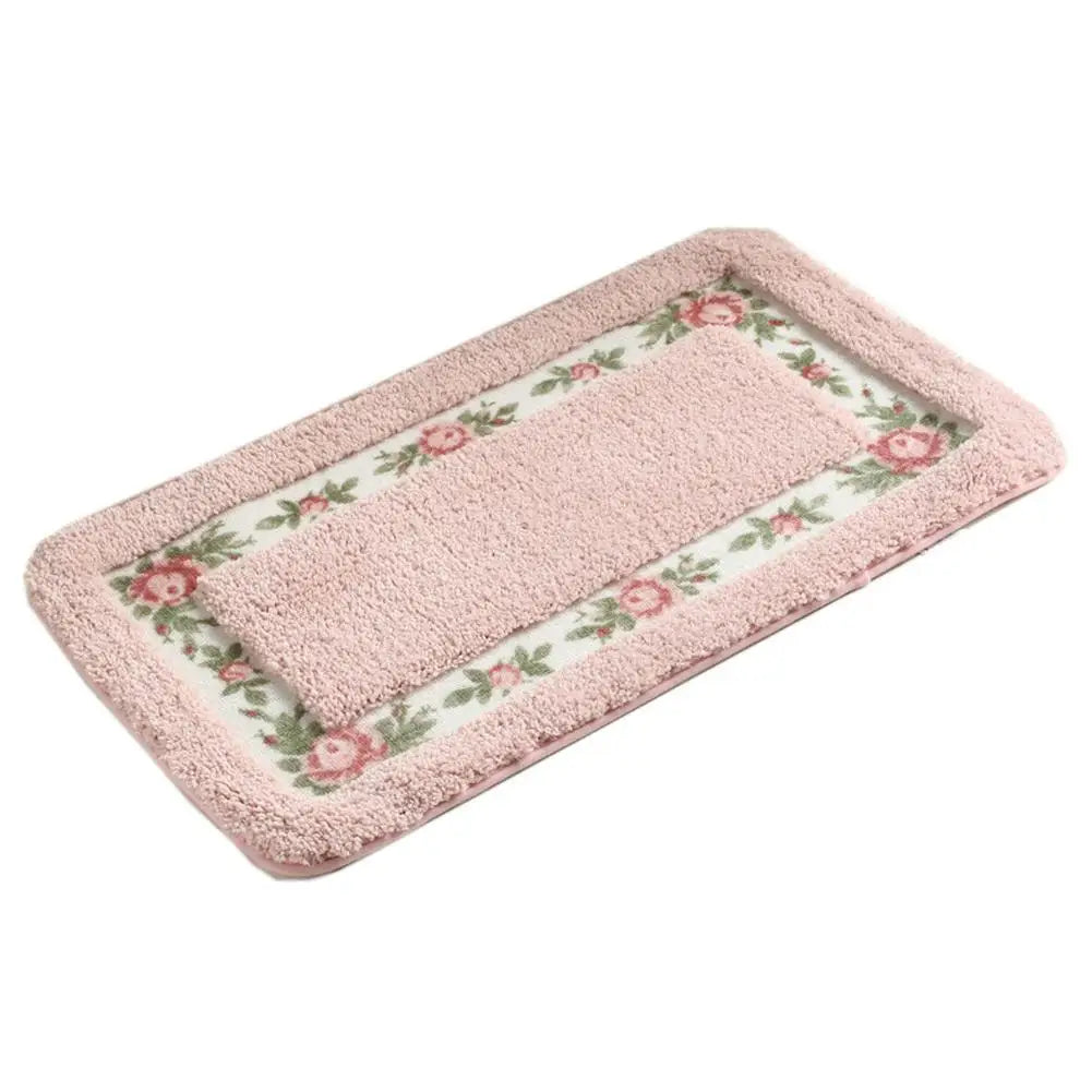 Bathroom Mat Non-Slip – Fluffy Water-Absorbing Rug with Pink Pattern Design