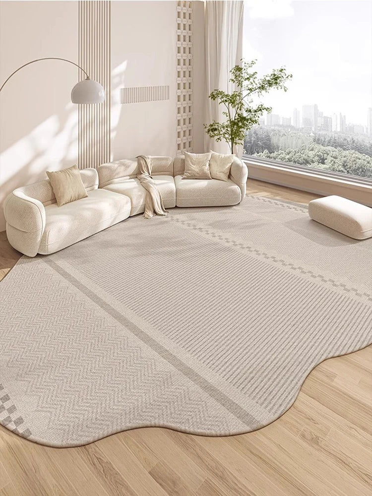 Non-Slip Area Rug – Beige Striped Artistic Carpet for Living Room & Bedroom