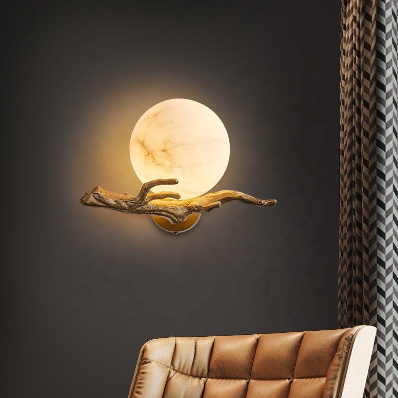 Wall Sconce Lighting – Elegant Copper Marble Design for Home Office Decor