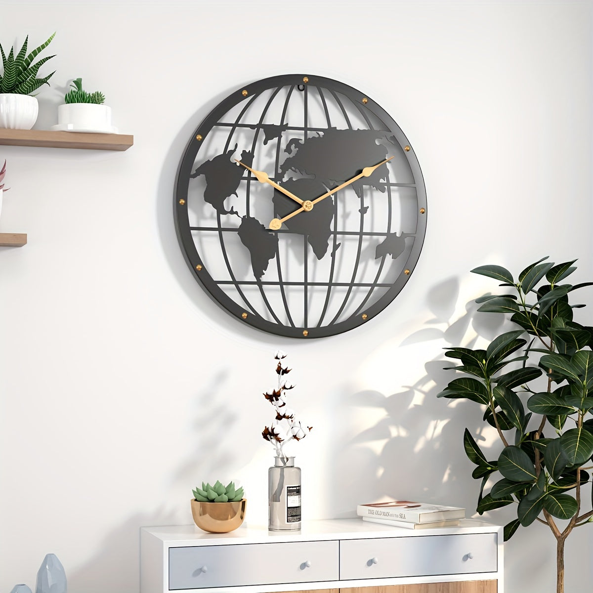 Metal Wall Clock 40 cm – Decorative Clock with Gold Numbers for Home Office Decor