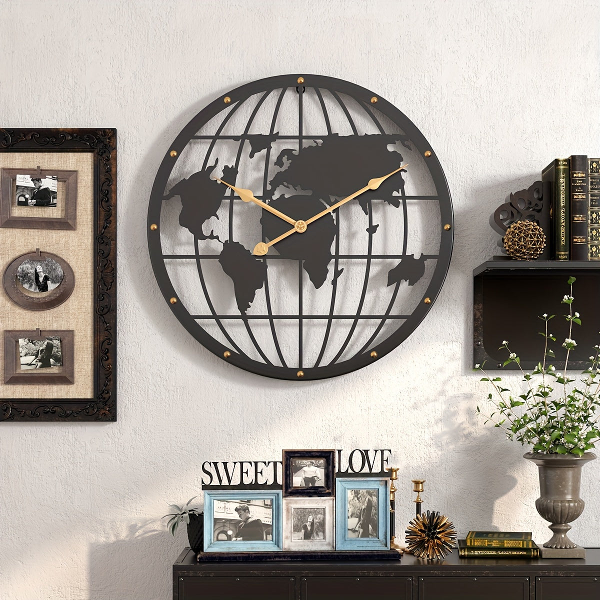 Metal Wall Clock 40 cm – Decorative Clock with Gold Numbers for Home Office Decor