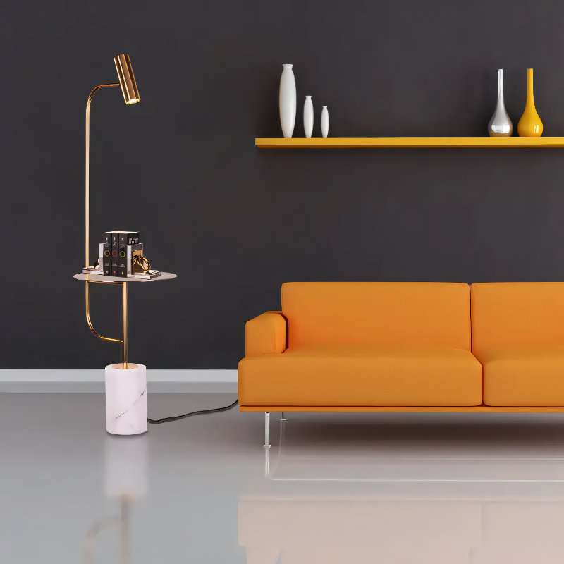 Floor Lamp with Side Table – Elegant Marble Effect Lighting for Living Room