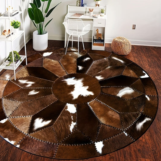 Anti-Slip Faux Leather Round Rug in Elegant Paisley Design for Home Decor