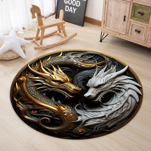 Round Dragon Pattern Anti-Slip Rug for Home and Office Decor