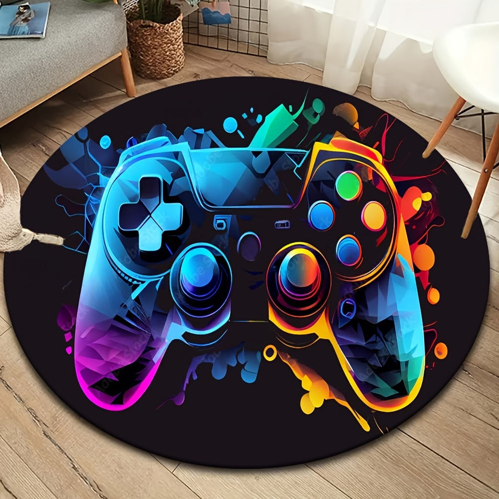 Round Gamepad Area Rug for Gaming Room, Stylish Soft Carpet for Home Decor