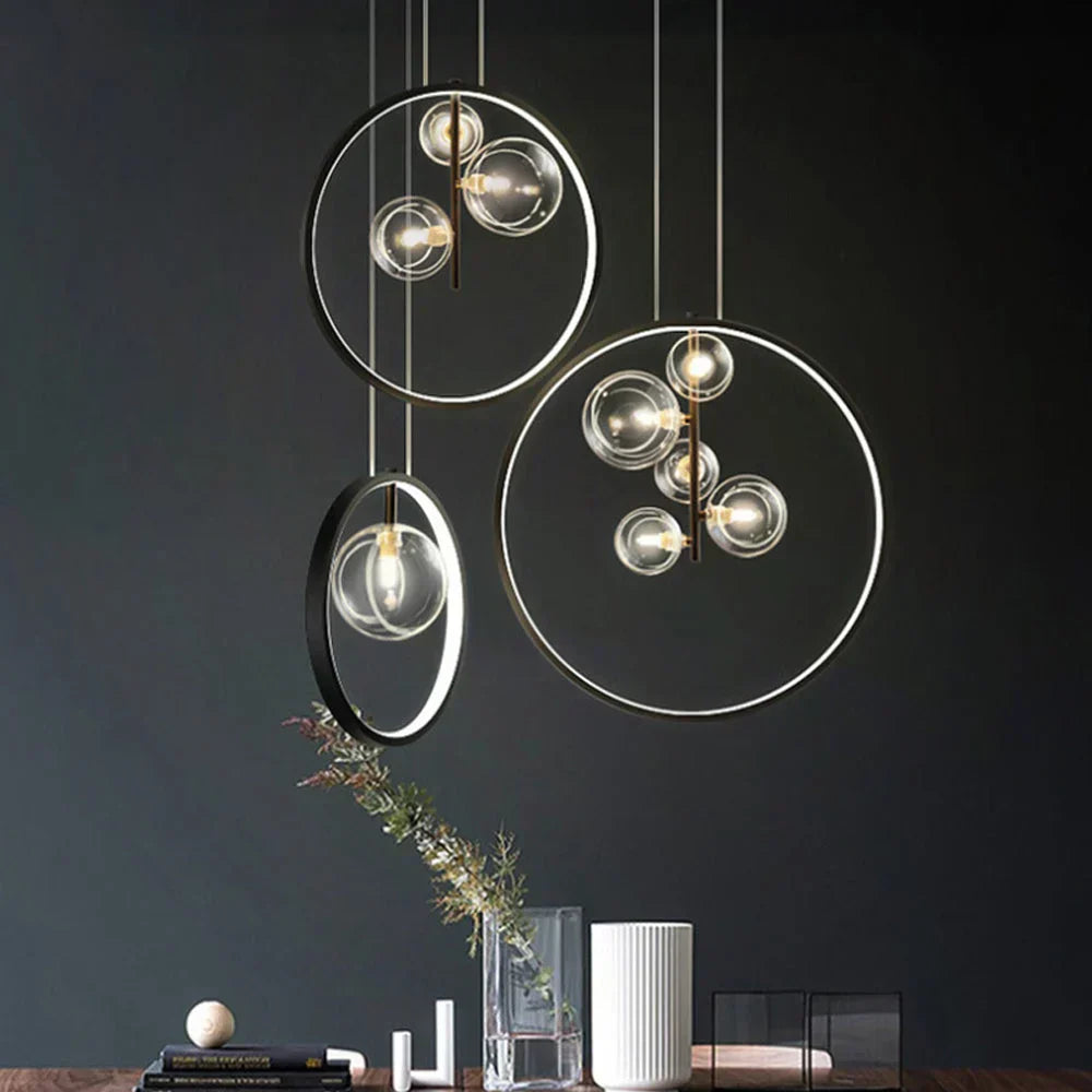 Nordic Glass Pendant Light with Elegant Ring for Home and Office Decor