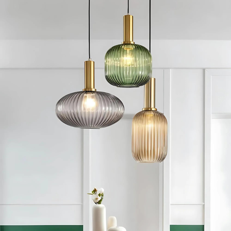 Elegant Ribbed Glass Pendant Light for Home and Office Decor