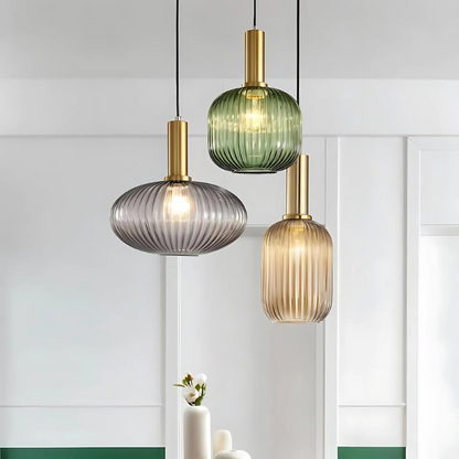 Elegant Ribbed Glass Pendant Light for Home and Office Decor