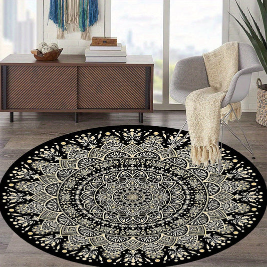 Round Area Rug Non-Slip – Soft Mandala Design for Home Office Decor