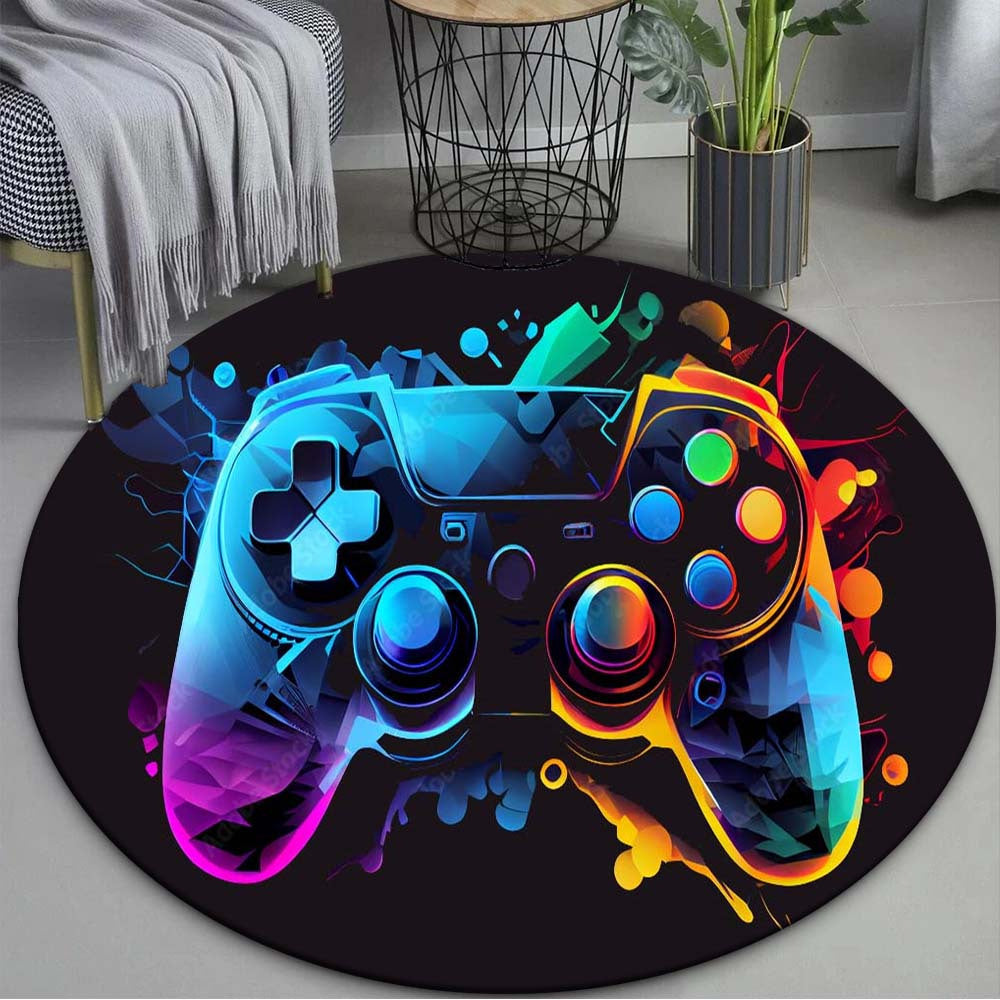 Round Gamepad Area Rug for Gaming Room, Stylish Soft Carpet for Home Decor