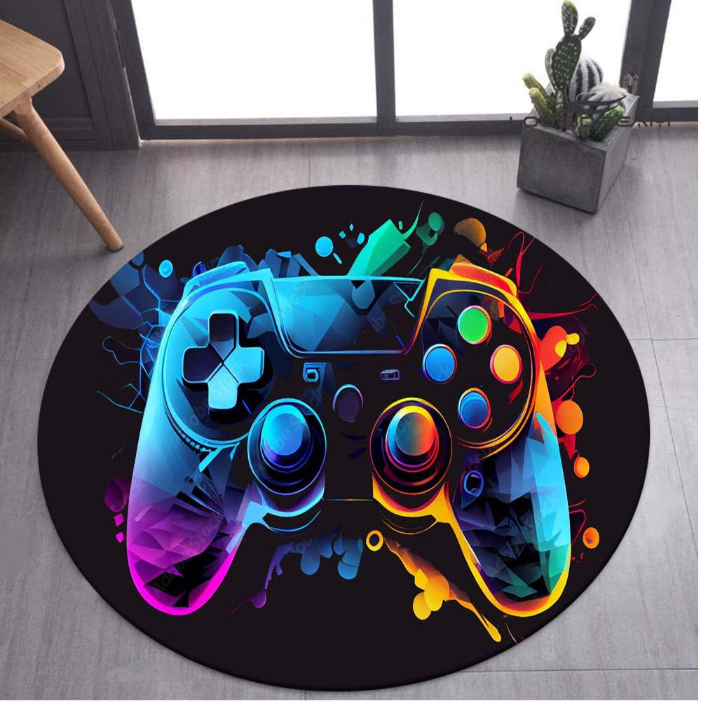 Round Gamepad Area Rug for Gaming Room, Stylish Soft Carpet for Home Decor