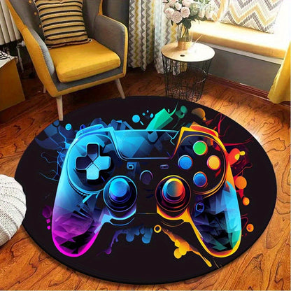 Round Gamepad Area Rug for Gaming Room, Stylish Soft Carpet for Home Decor