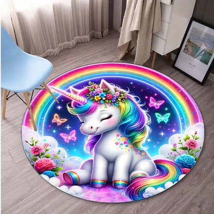 Rainbow Unicorn Anti-Slip Area Rug for Kids' Rooms and Playrooms