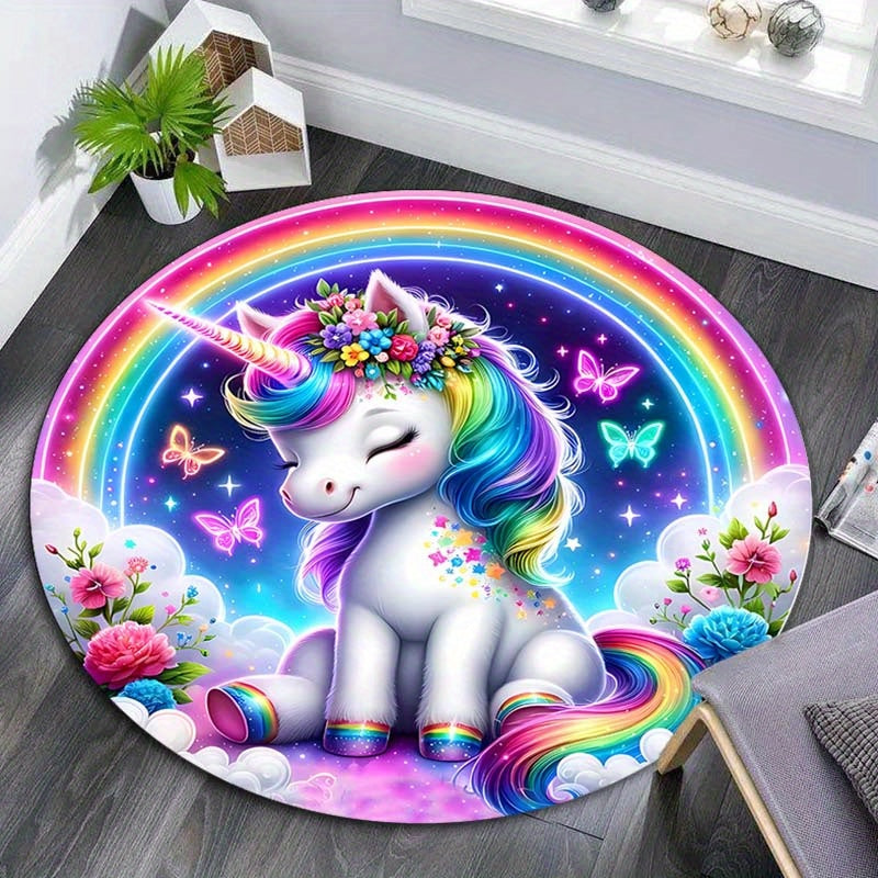 Rainbow Unicorn Anti-Slip Area Rug for Kids' Rooms and Playrooms