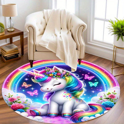 Rainbow Unicorn Anti-Slip Area Rug for Kids' Rooms and Playrooms