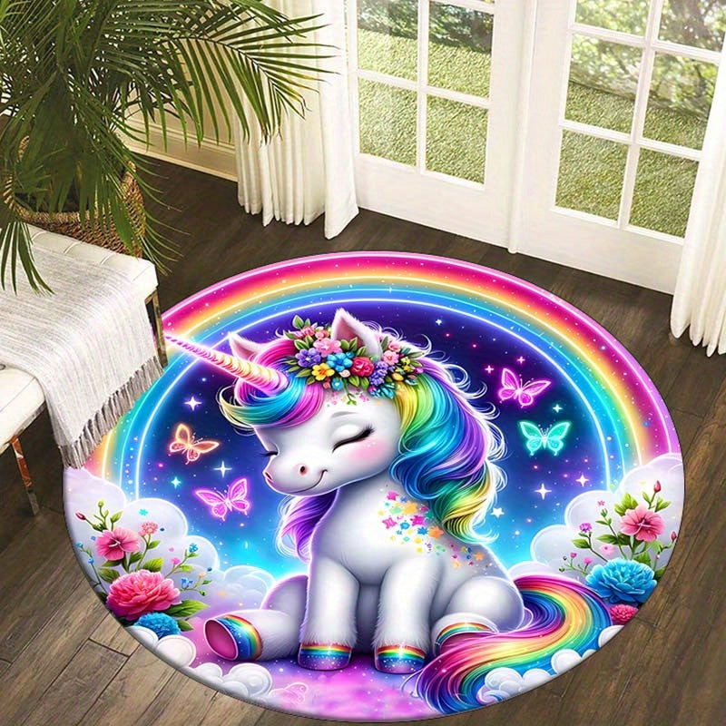 Rainbow Unicorn Anti-Slip Area Rug for Kids' Rooms and Playrooms