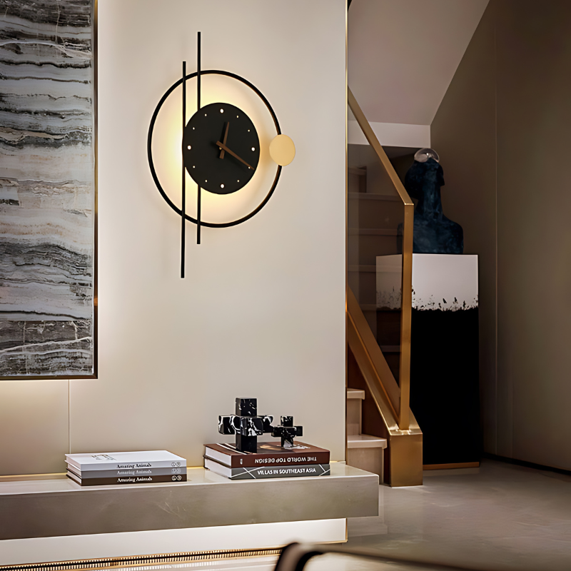 Gold Wall Clock with Modern Metallic Finish and LED Lighting for Home Decor