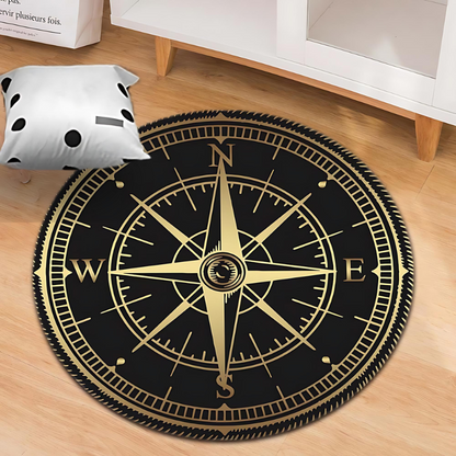 Non-Slip Compass Design Round Rug for Home and Office Décor