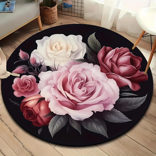 Floral Pattern Round Plush Area Rug for Cozy Home Decor and Comfort