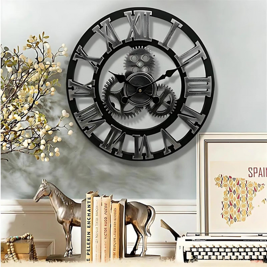 Wooden Wall Clock – Vintage Industrial Home Office Decor for Elegant Design