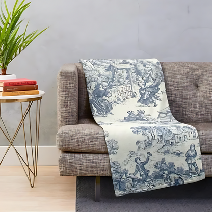 Toile de Jouy Blanket for Chic Home Decor and Cozy Living Spaces