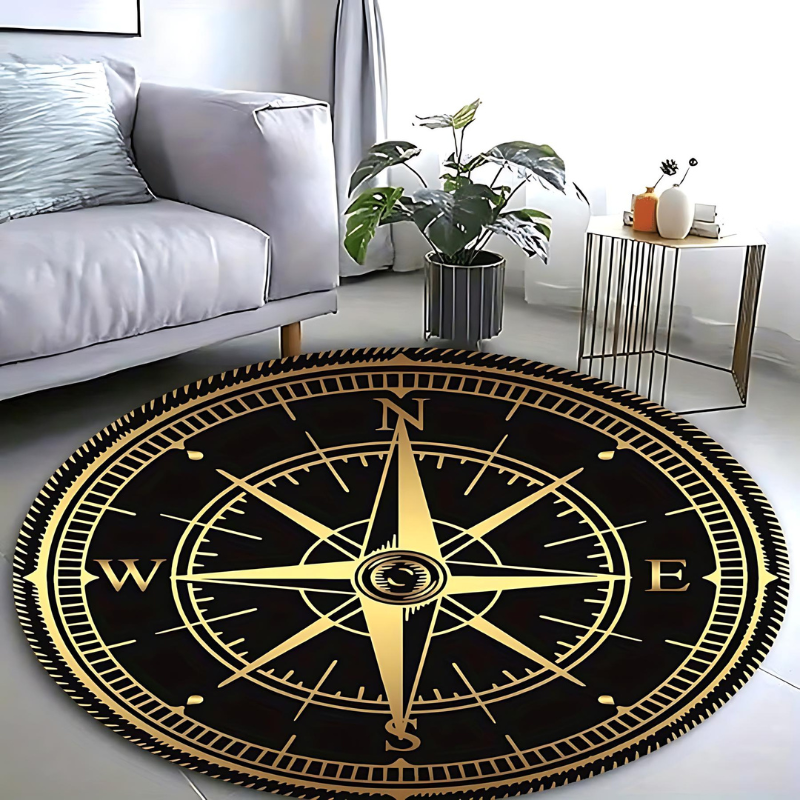 Non-Slip Compass Design Round Rug for Home and Office Décor