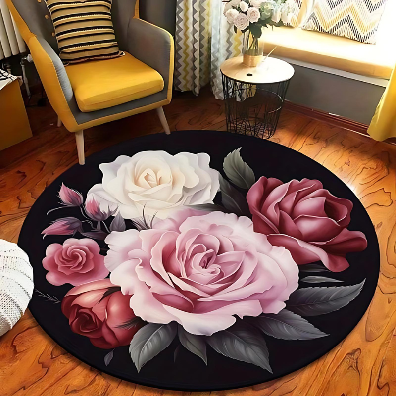 Floral Pattern Round Plush Area Rug for Cozy Home Decor and Comfort