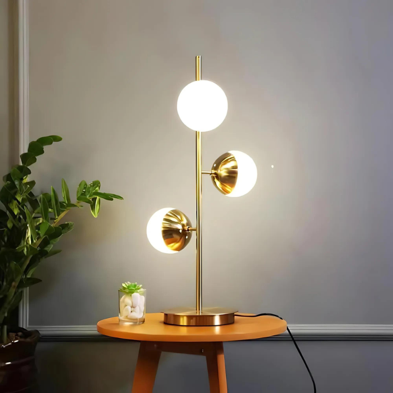 Gold LED Table and Floor Lamp with Modern Glass Balls for Home Decor