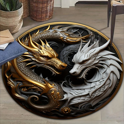 Round Dragon Pattern Anti-Slip Rug for Home and Office Decor