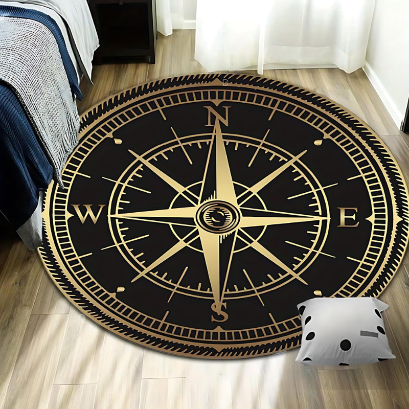 Non-Slip Compass Design Round Rug for Home and Office Décor