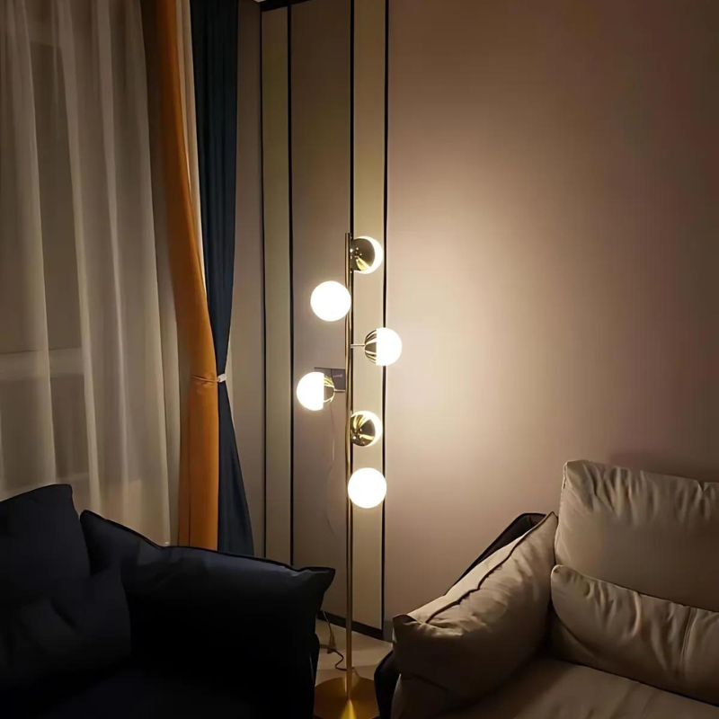 Gold LED Table and Floor Lamp with Modern Glass Balls for Home Decor