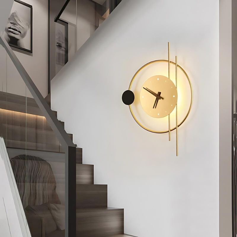 Gold Wall Clock with Modern Metallic Finish and LED Lighting for Home Decor