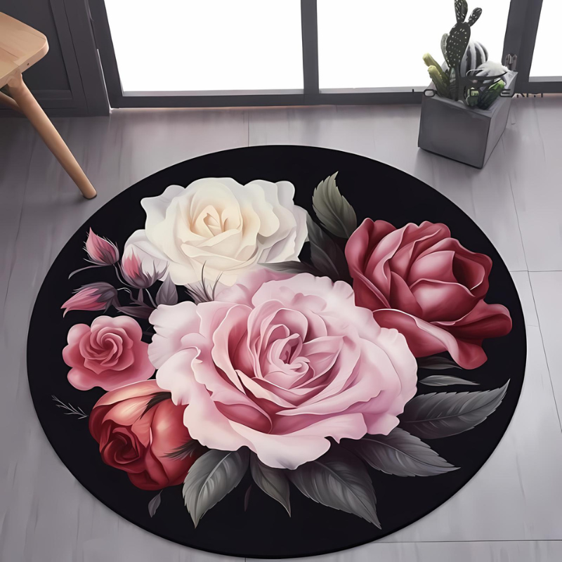 Floral Pattern Round Plush Area Rug for Cozy Home Decor and Comfort